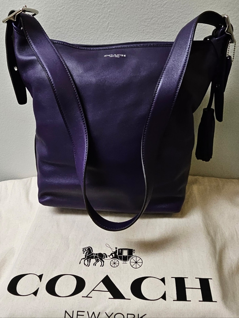 Coach Deep Purple Leather Shoulder Tote